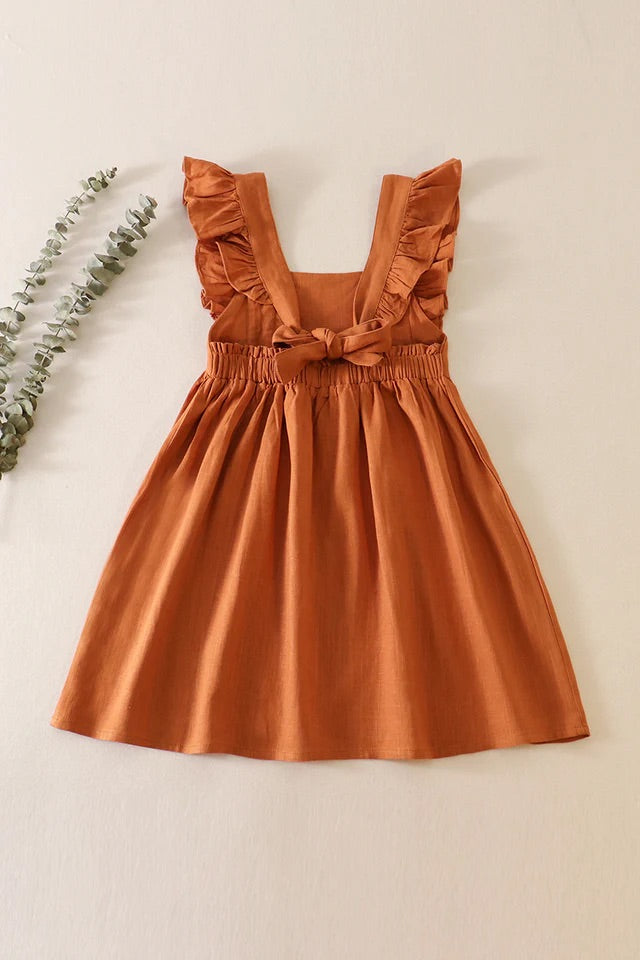 BURNT ORANGE RUFFLE DRESS
