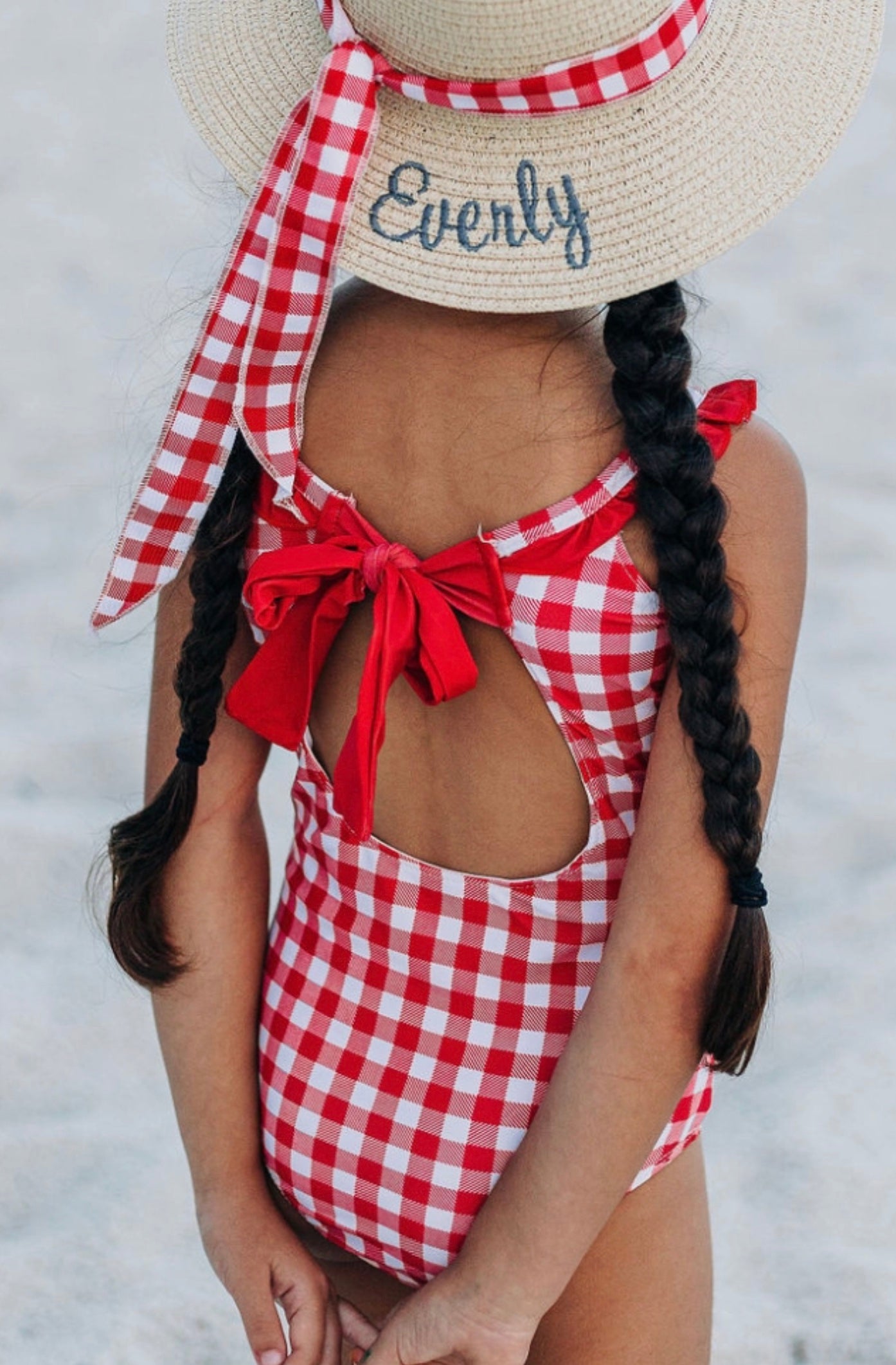 GIRLS JUST WANNA HAVE FUN RED GINGHAM SWIMSUIT