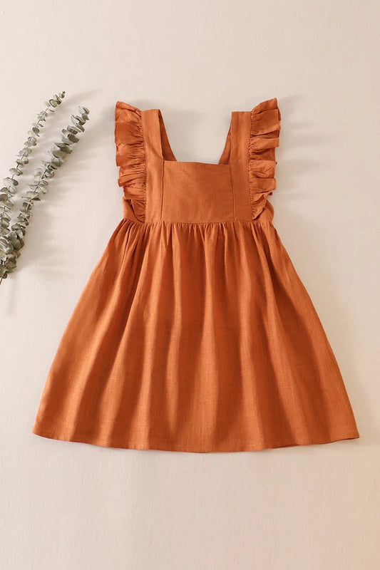 BURNT ORANGE RUFFLE DRESS